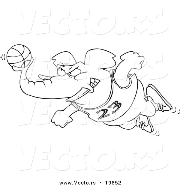 Vector of a Cartoon Basketball Elephant - Outlined Coloring Page