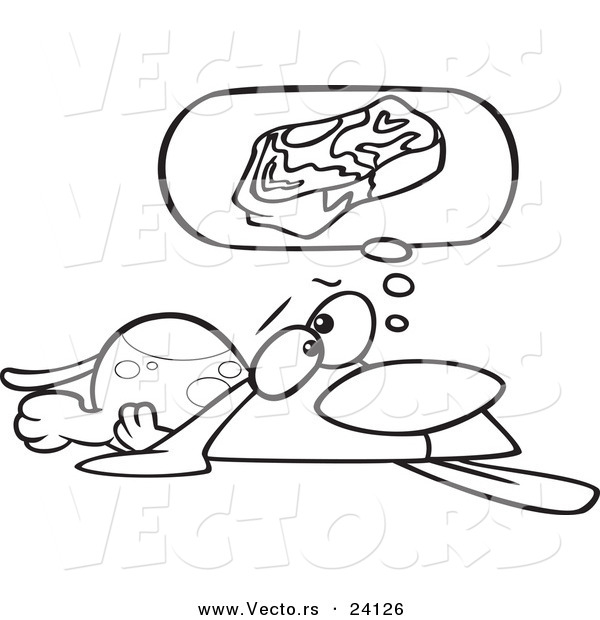 Vector of a Cartoon Basset Hound Hoping for Steak - Coloring Page Outline