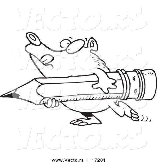 Vector of a Cartoon Bear Carrying a Pencil - Coloring Page Outline