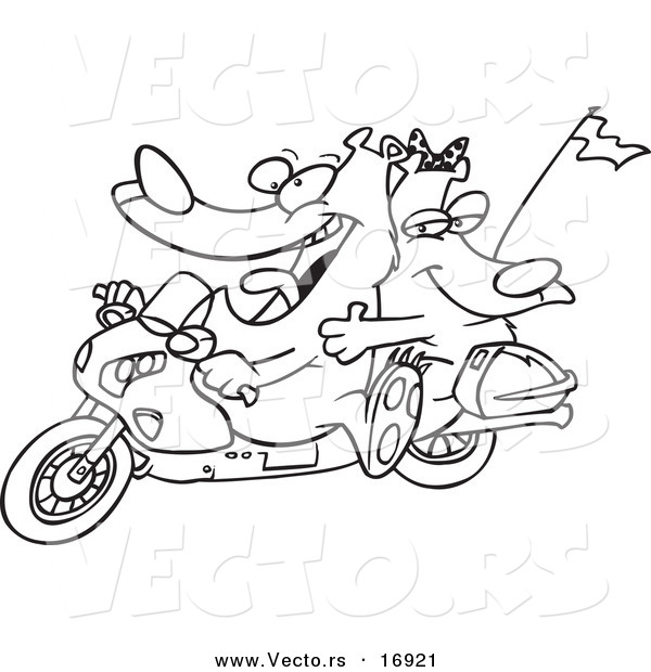Vector of a Cartoon Bear Couple on a Motorcycle - Coloring Page Outline