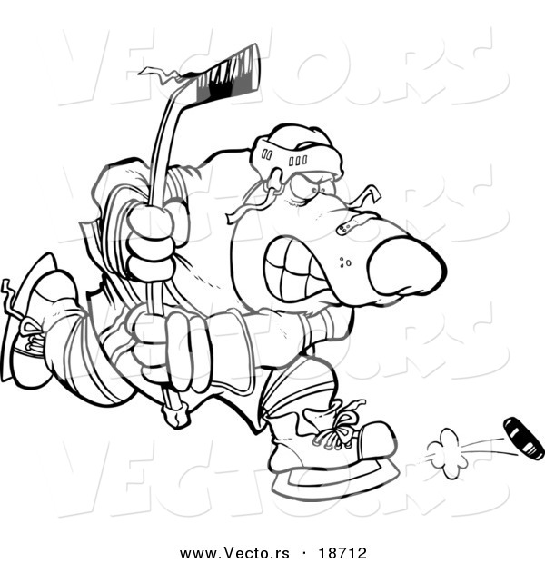Vector of a Cartoon Bear Hockey Player - Outlined Coloring Page