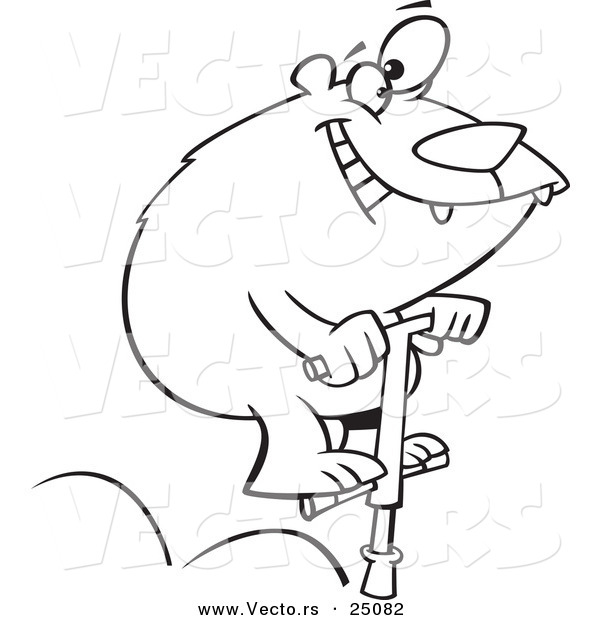Vector of a Cartoon Bear Jumping on a Pogo Stick - Outlined Coloring Page