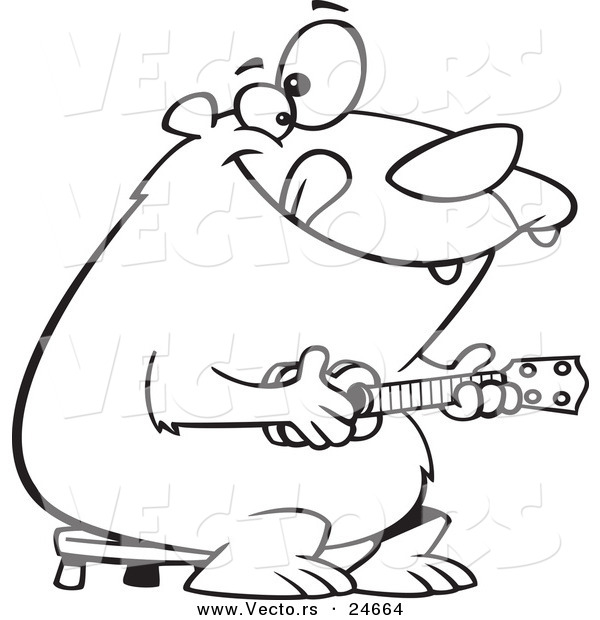 Vector of a Cartoon Bear Playing a Ukelele - Outlined Coloring Page