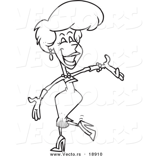 Vector of a Cartoon Beautiful Female Hostess Presenting - Outlined Coloring Page