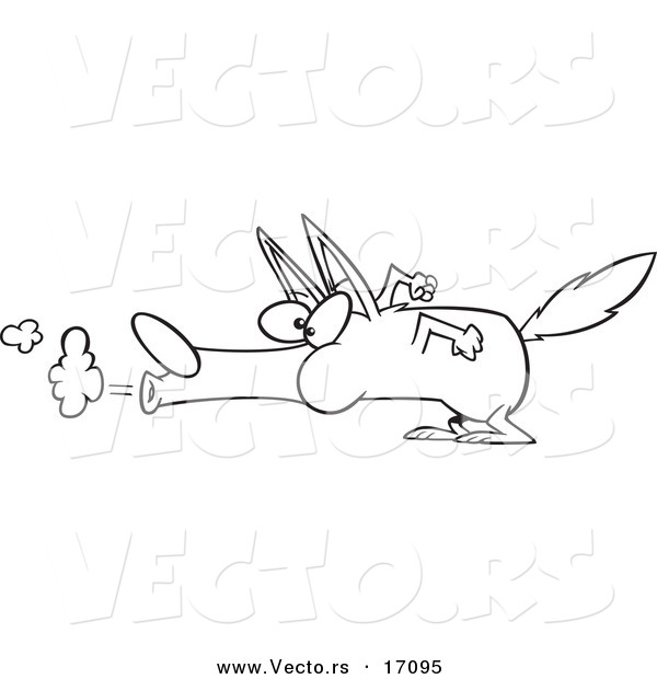 Vector of a Cartoon Big Bad Wolf Blowing - Coloring Page Outline