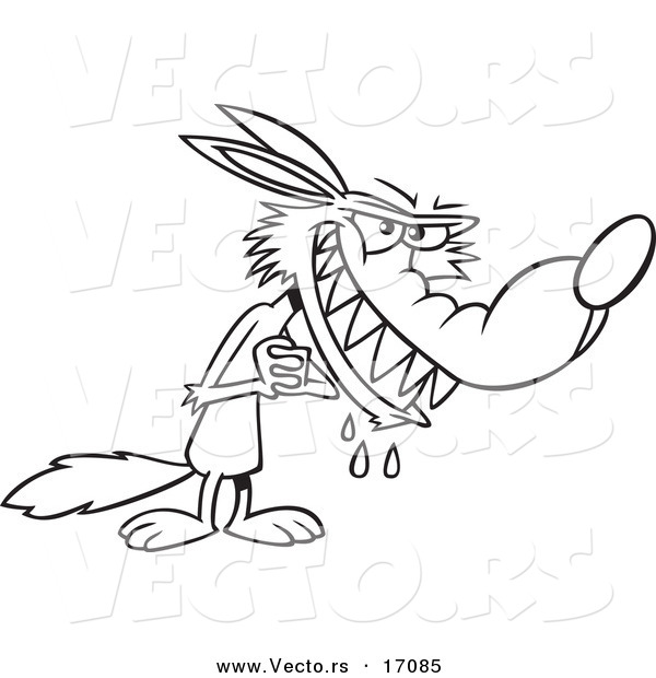 Vector of a Cartoon Big Bad Wolf Drooling - Coloring Page Outline