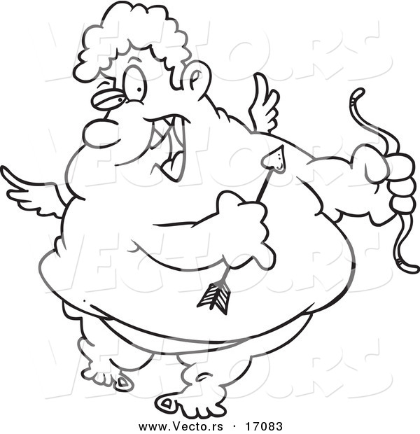 Vector of a Cartoon Big Cupid Holding a Bow and Arrow - Coloring Page Outline