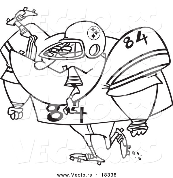 Vector of a Cartoon Big Footballer Eating an Opponent - Outlined Coloring Page