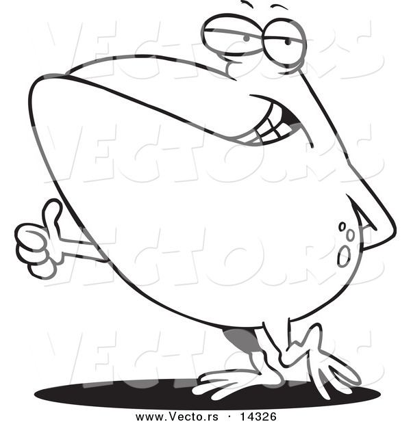 Vector of a Cartoon Big Frog Holding a Thumb up - Coloring Page Outline