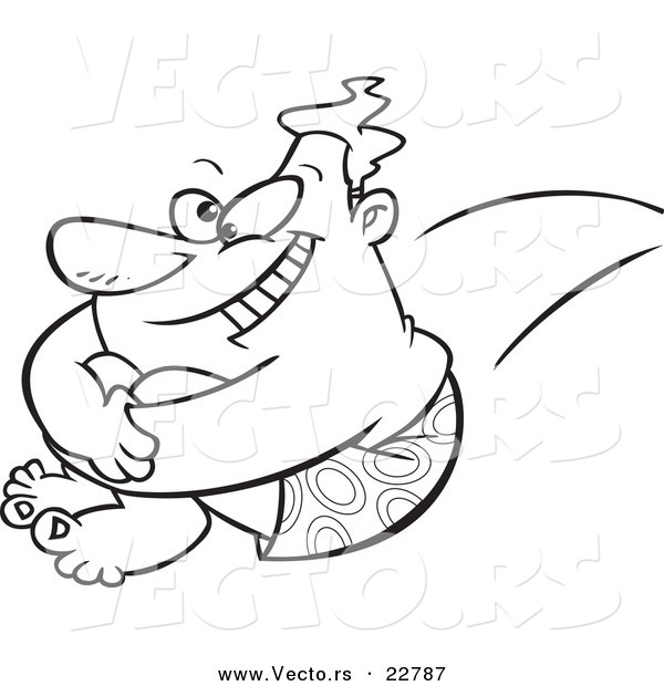 Vector of a Cartoon Big Man Jumping into a Pool - Coloring Page Outline
