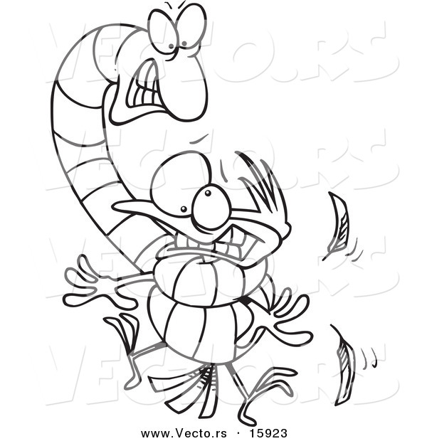 Vector of a Cartoon Big Worm Strangling a Bird - Outlined Coloring Page Drawing