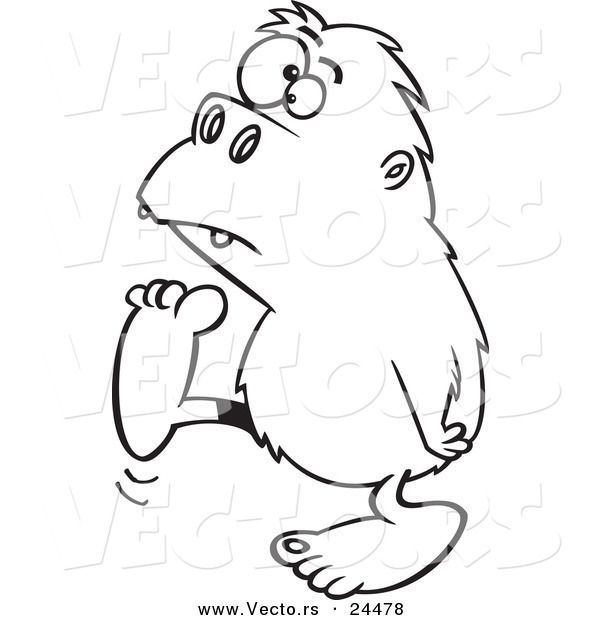 Vector of a Cartoon Bigfoot Walking to the Left - Outlined Coloring Page