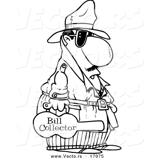 Vector of a Cartoon Bill Collector Carrying a Violin Case - Coloring Page Outline