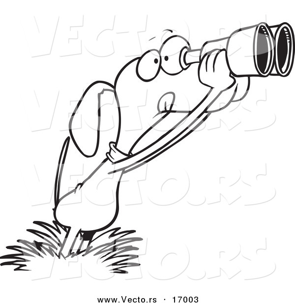 Vector of a Cartoon Bird Dog Using Binoculars - Coloring Page Outline