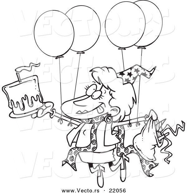 Vector of a Cartoon Birthday Party Woman - Outlined Coloring Page