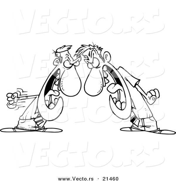 Vector of a Cartoon Black and White Outline Design of Businessmen Having a Conflict - Outlined Coloring Page