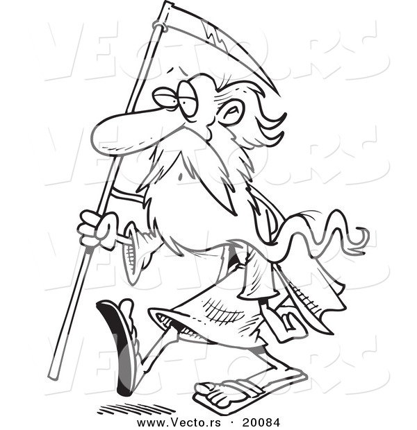 Vector of a Cartoon Black and White Outline Design of Father Time Carrying a Scythe - Outlined Coloring Page