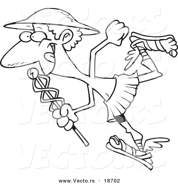 Vector of a Cartoon Black and White Outline Design of Hermes with a Staff - Outlined Coloring Page