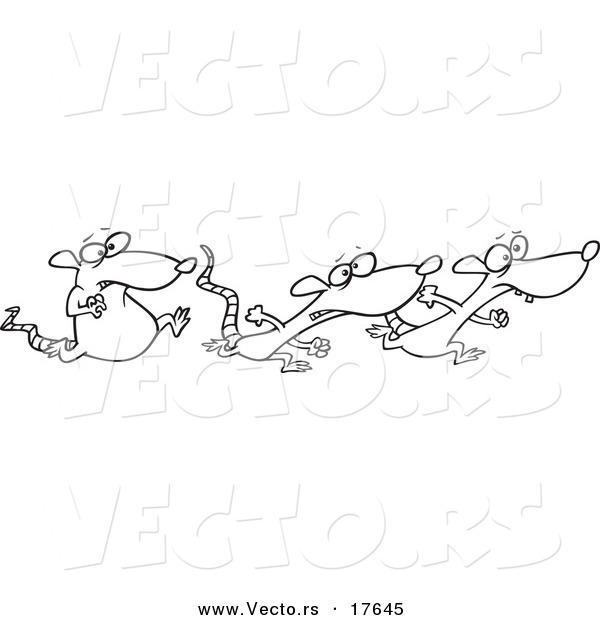 Vector of a Cartoon Black and White Outline Design of Rats Racing - Coloring Page Outline