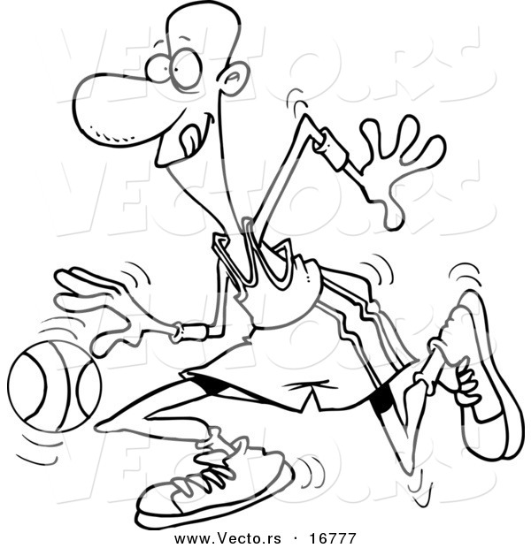 Vector of a Cartoon Black Basketball Player - Coloring Page Outline
