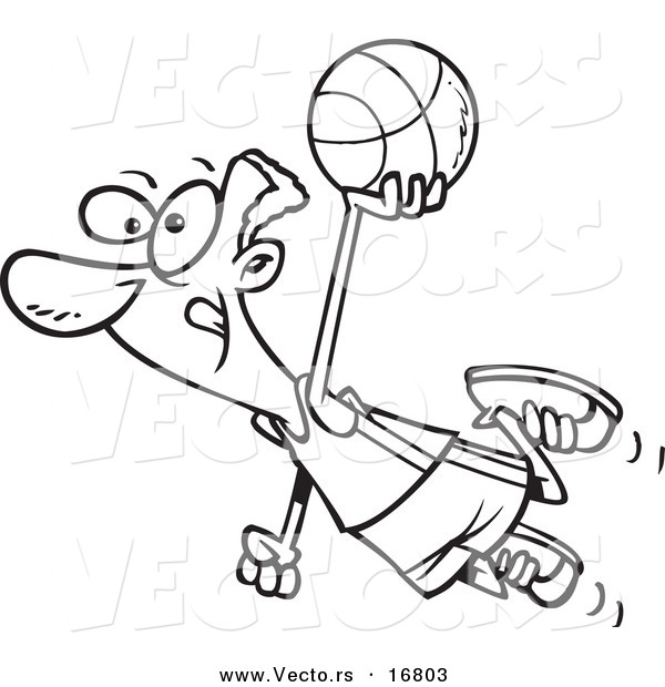 Vector of a Cartoon Black Basketball Player Flying - Coloring Page Outline