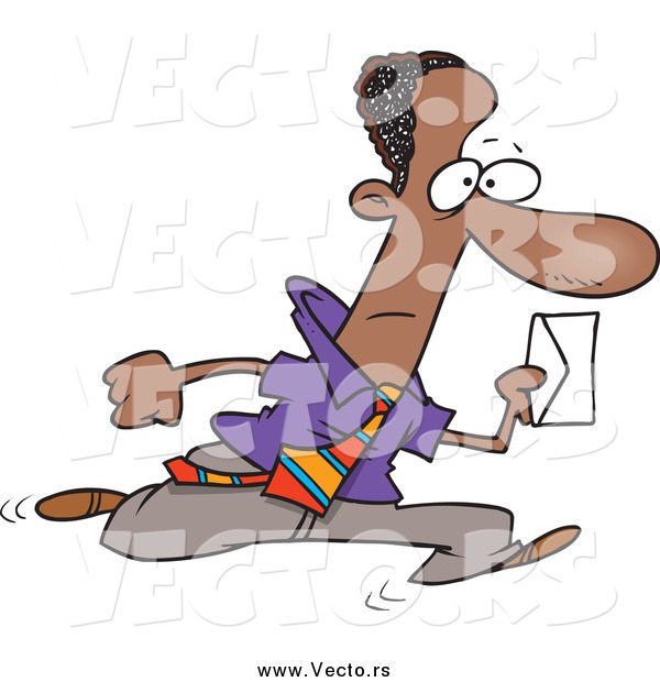 Vector of a Cartoon Black Business Man Running with an Envelope