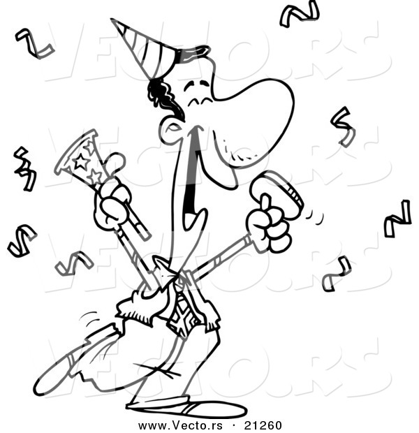 Vector of a Cartoon Black Businessman Celebrating at a Party - Coloring Page Outline