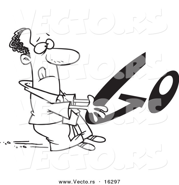 Vector of a Cartoon Black Businessman Holding on to GO - Outlined Coloring Page Drawing