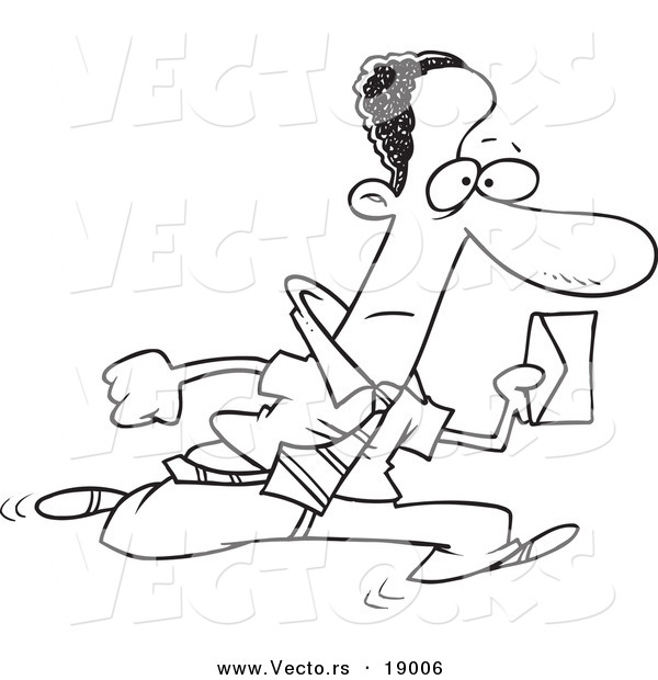 Vector of a Cartoon Black Businessman Running with an Envelope - Outlined Coloring Page