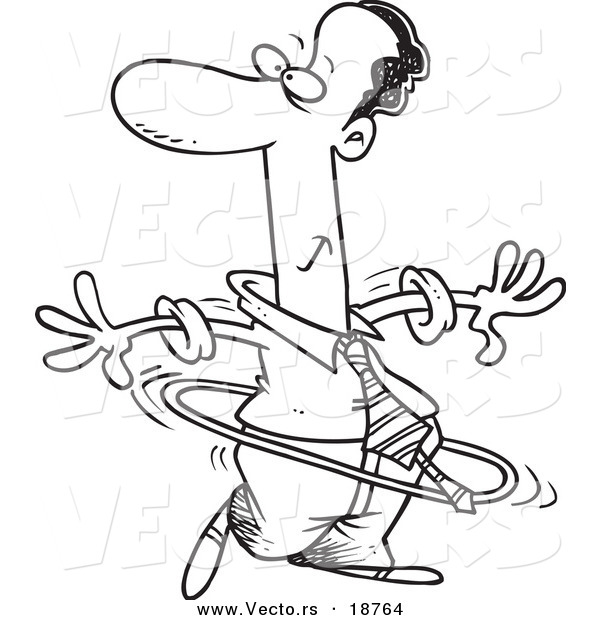 Vector of a Cartoon Black Businessman Using a Hula Hoop - Outlined Coloring Page
