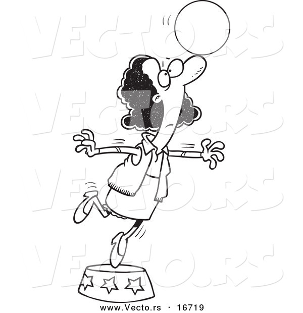 Vector of a Cartoon Black Businesswoman Balancing a Ball on Her Nose - Outlined Coloring Page Drawing