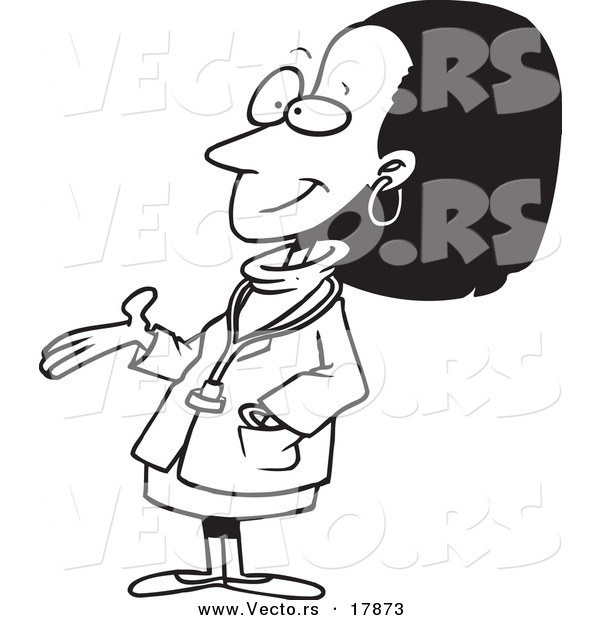 Vector of a Cartoon Black Female Doctor - Outlined Coloring Page
