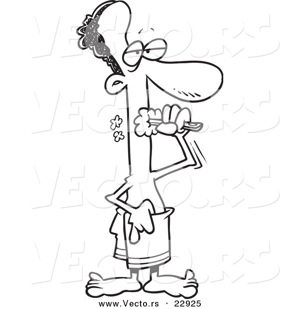 Vector of a Cartoon Black Man Brushing His Teeth - Coloring Page Outline