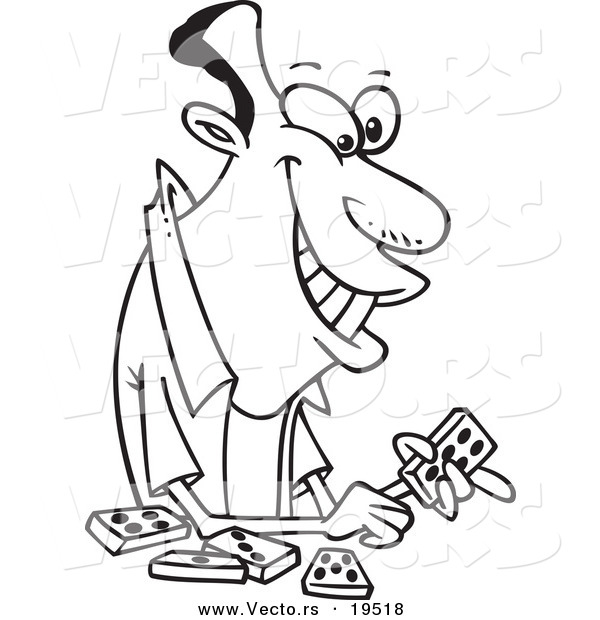 Vector of a Cartoon Black Man Playing Dominoes - Outlined Coloring Page
