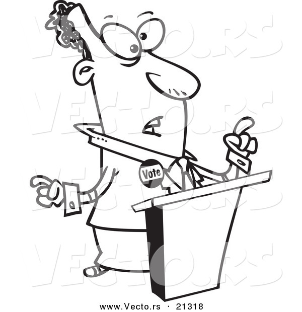 Vector of a Cartoon Black Politician at a Podium - Outlined Coloring Page