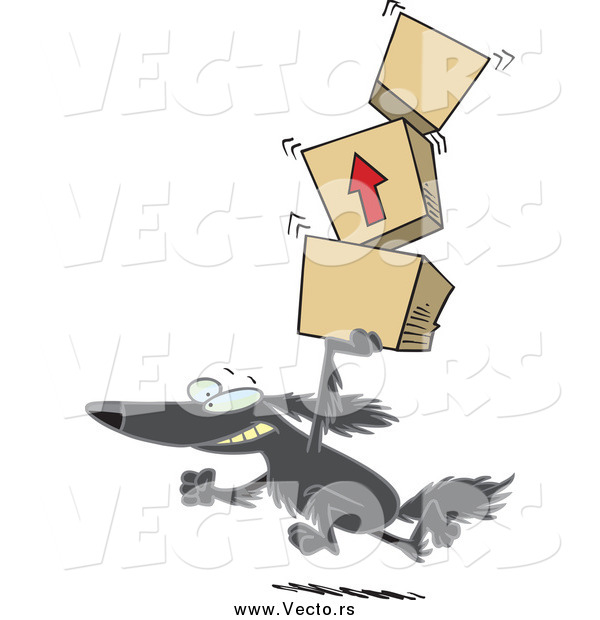 Vector of a Cartoon Black Retriever Dog Carrying Packages