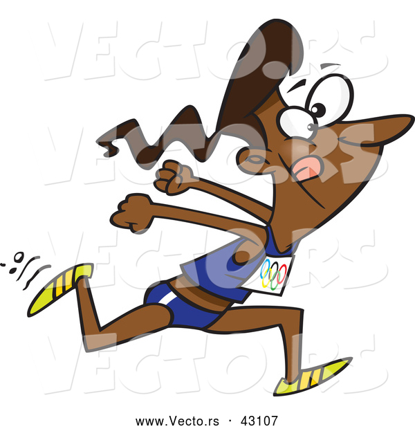 Vector of a Cartoon Black Track and Field Woman Sprinting and Preparing to Jump