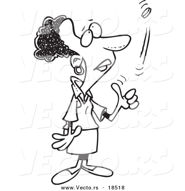 Vector of a Cartoon Black Woman Flipping a Coin - Outlined Coloring Page