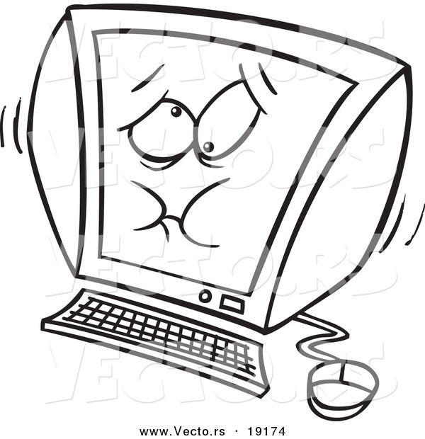 Vector of a Cartoon Bloating Computer - Outlined Coloring Page