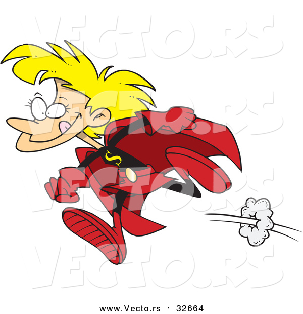 Vector of a Cartoon Blond White Super Girl Running