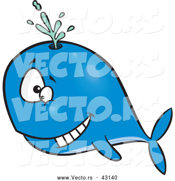 Vector of a Cartoon Blue Whale Spouting Water