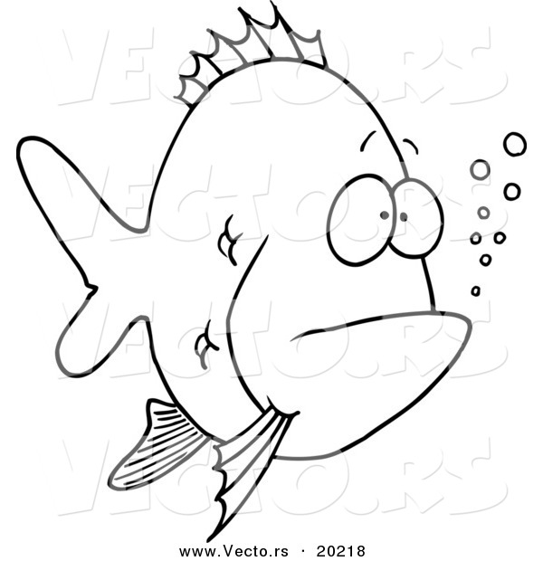 Vector of a Cartoon Bored Fish - Outlined Coloring Page