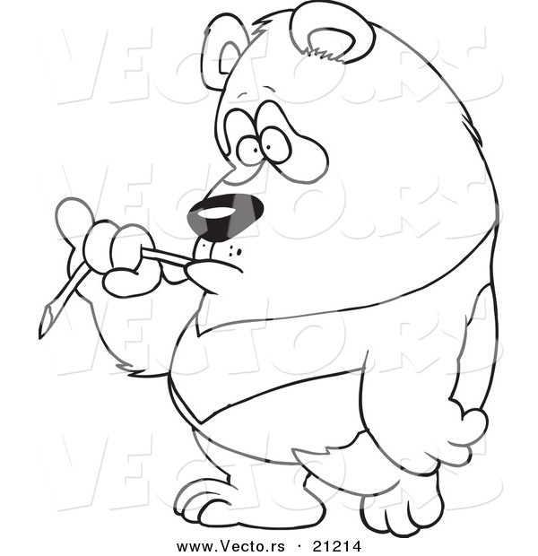 Vector of a Cartoon Bored Panda Eating Bamboo - Coloring Page Outline
