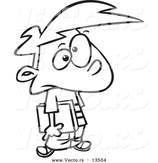 Vector of a Cartoon Bored School Boy Waiting - Coloring Page Outline