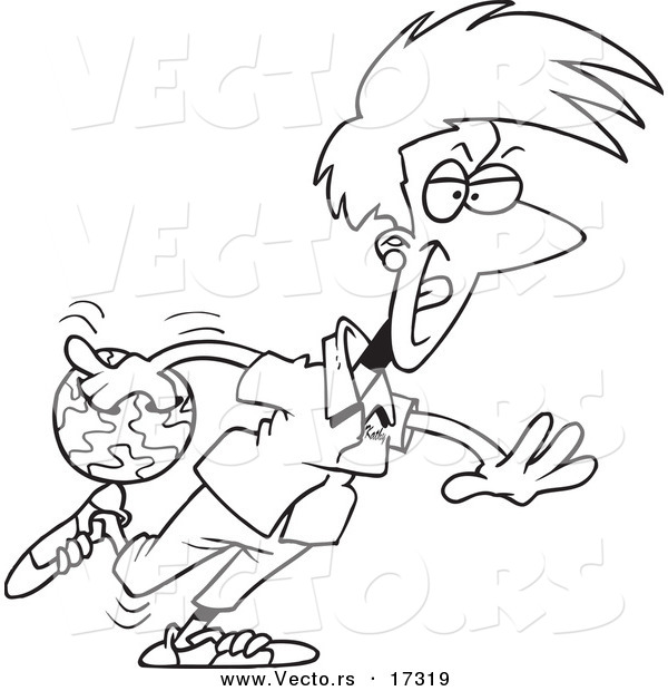 Vector of a Cartoon Bowling Woman - Coloring Page Outline