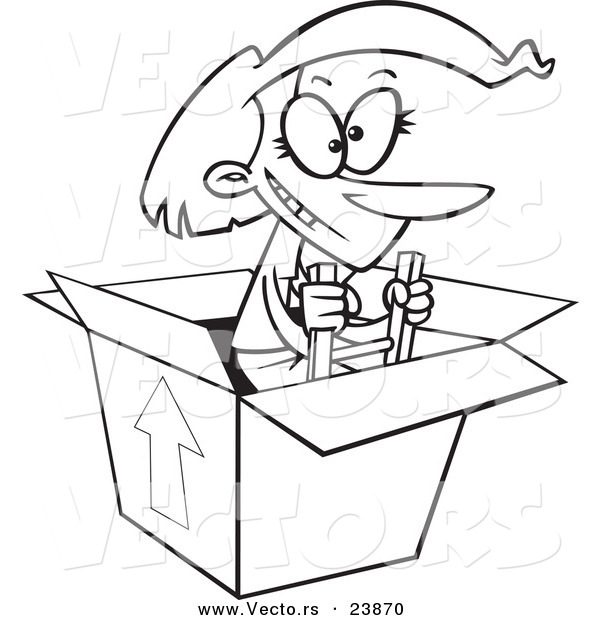 Vector of a Cartoon Box - Coloring Page Outline