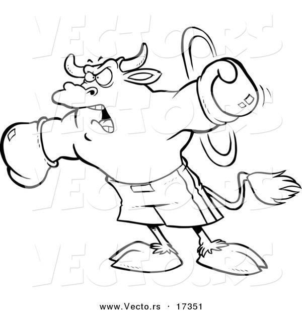 Vector of a Cartoon Boxing Bull - Coloring Page Outline