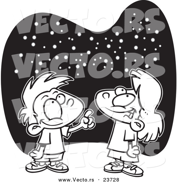 Vector of a Cartoon Boy and Girl Gazing at the Stars - Coloring Page Outline