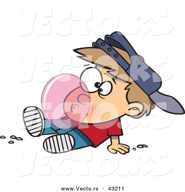 Vector of a Cartoon Boy Blowing a Big Bubble with Gum