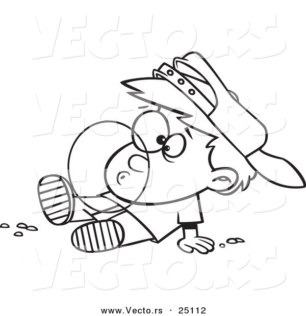 Vector of a Cartoon Boy Blowing a Bubble with Chewing Gum - Coloring Page Outline